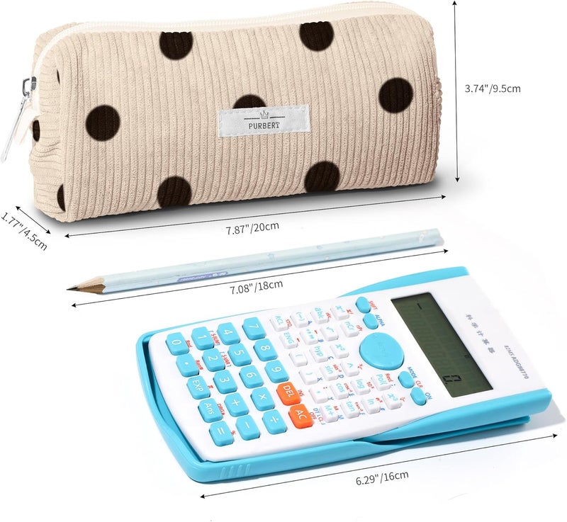 Purbert Pencil Bag Pen Case, Soft Corduroy Small Pencil Pouch Organizer with Zipper, Cute Pencil Case Pouch Stationery for Girls and Boys – Dot Beige - Image 3